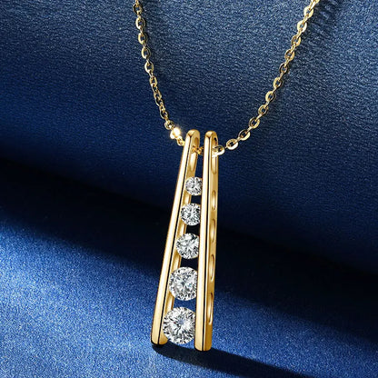 Exquisite Geometric Trapezoid Pendant Necklace 925 Sterling Silver Round Full Moissanite Necklaces for Women Jewelry Gift