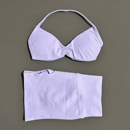 2PCS HISTELLO Sports Seamless Yoga Set Push Up Women Bra Scrunch Butt Lift Leggings Ultra Soft Comfort Yoga Workout Wear