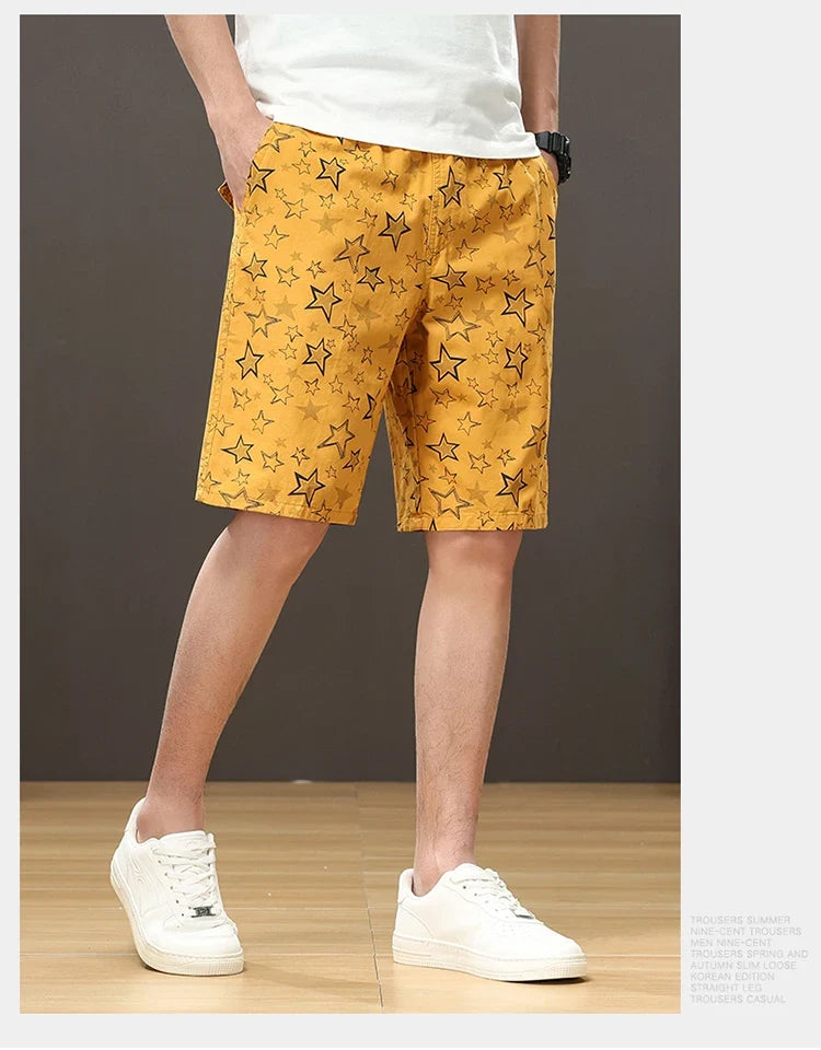 Streetwear Star Print Shorts Men Hawaii Beach Casual Shorts Outdoor Cotton Sports Elastic Waist 6XL Oversized Baggy Half Pants
