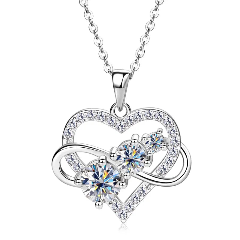 Certified Moissanite Infinite Love Heart Pendant Necklace Real S925 Sterling Silver for Women Fine Jewelry Gifts Cadena