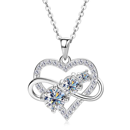 Certified Moissanite Infinite Love Heart Pendant Necklace Real S925 Sterling Silver for Women Fine Jewelry Gifts Cadena