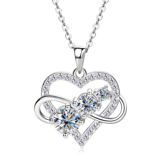 Certified Moissanite Infinite Love Heart Pendant Necklace Real S925 Sterling Silver for Women Fine Jewelry Gifts Cadena