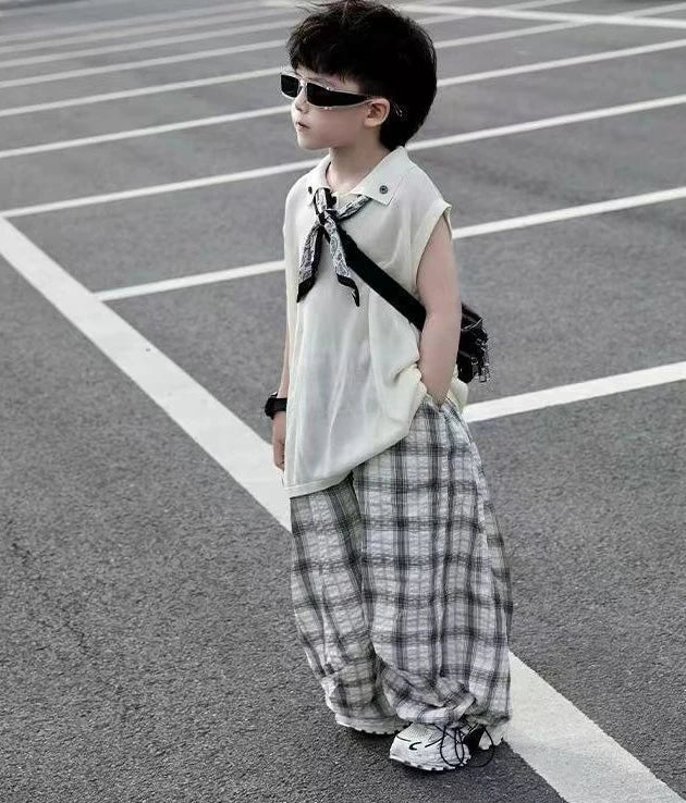 Mosquito Proof Knitted Pants Junior Boys' Summer Clothing Kids Clothes Korean Children Top Bottom Set Boy Boy's Children's Suit