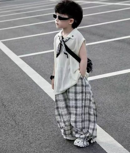 Mosquito Proof Knitted Pants Junior Boys' Summer Clothing Kids Clothes Korean Children Top Bottom Set Boy Boy's Children's Suit