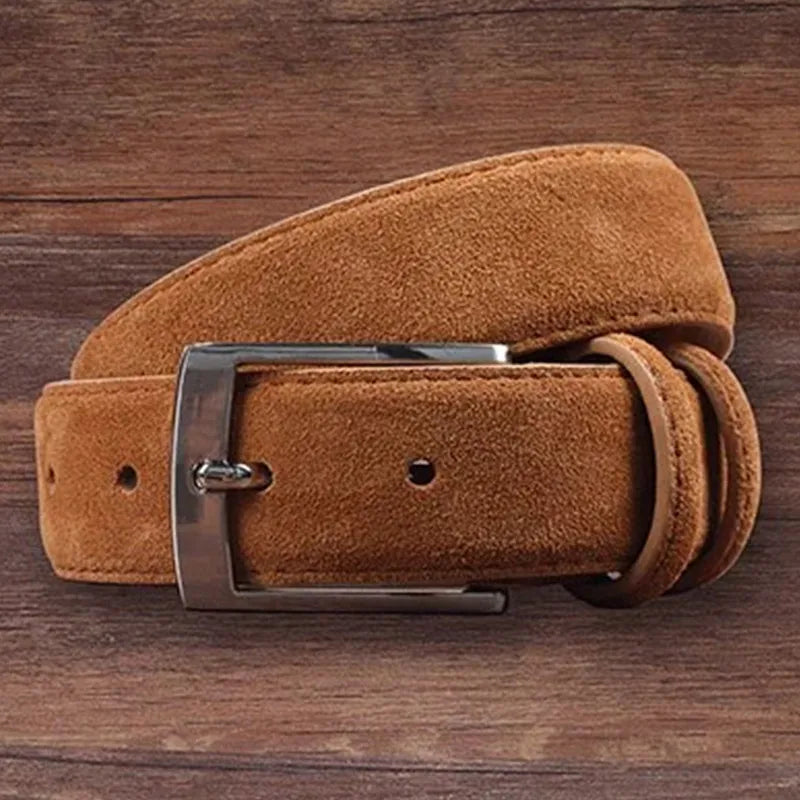 2025 Fashion Suede Belt Cow Genuine For Man And Lady With Oxford Fabric Strap Genuine Leather Luxury Pin Buckle Blue Belts