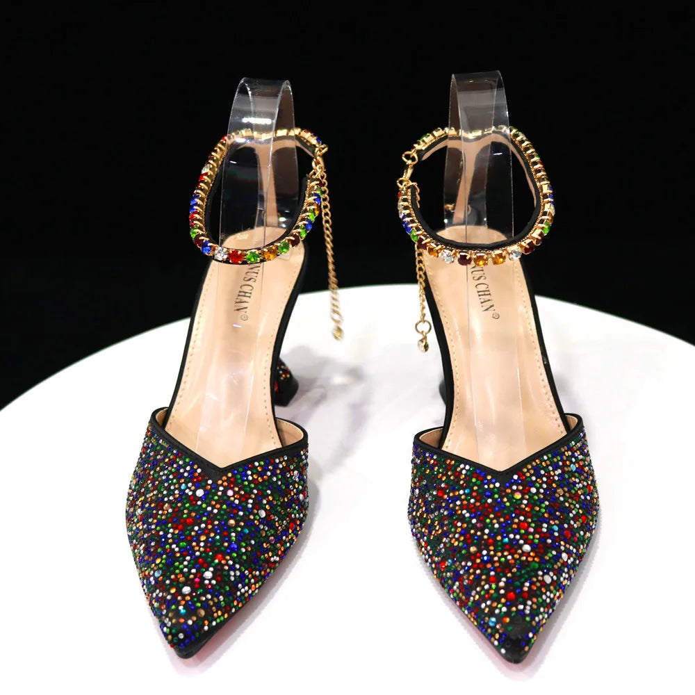 2023 Pointed Toe Heels Wedding Shoes for Women Bride Full Drilling Design Shoes With Matching Handbags for Ladies