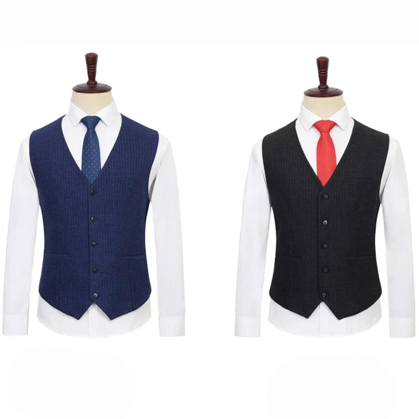 Plus Size Men Vest Checkered Elastic Black Single Breasted Striped Waistcoat For Host Groom Groomsmen Blue Suit Vest for Men