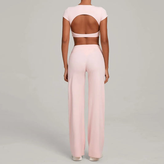 Tight-Fitting Backless Yoga Quick-Drying Straight-Leg Pants Sports Fitness Running Two-Piece Set for Women Gym Workout Yoga Suit