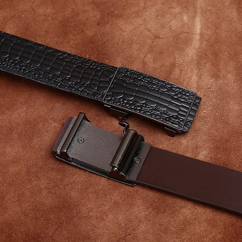 3.5CM Pure Cowhide High Quality Genuine Leather Belts for Men Strap Male Toothless Automatic Buckle Business Suit Trouser Belt