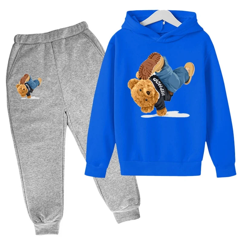 Kids Hoodie Set Cotton Top Pants 2pcs Sets Spring/Autumn Children's Clothing Street Dance Cartoon Bear Print Boys Girls Tops