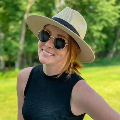 Unisex Panama Straw Hat Wide Brim Summer Beach Sun Protection Fedora Style - Sizes 55-57/58-60/61-64cm (Large/Plus)"