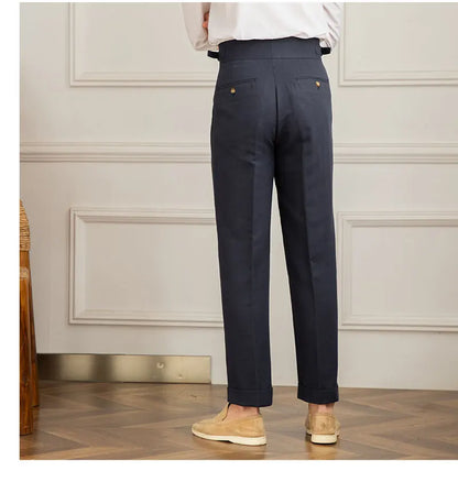 Three Gentleman Summer Naples Casual Straight Pants Men's Commuting Cotton and Linen Comfortable Breathable High Waist Pants