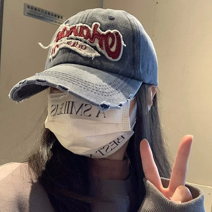 Hip Hop Holes Baseball Hat For Men Women Retro Washed Cotton Peaked Cap Fashion Snapback Sun Visors Punk Letter Bonnet кепка y2k