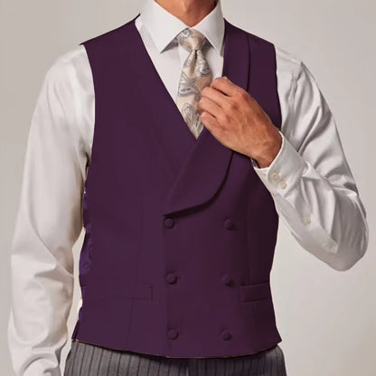 Men Vest Sky Blue Solid Color Double Button With Lapel Waistcoat For Wedding Groom Business Formal Banquet Work Men Suit Vest