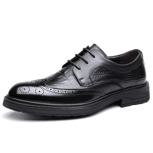 Korean Solid Color Cow Leather Shoes for Men Spring Summer New Lace Designer Brogue Shoes Man Fashion Business Casual Shoe Male