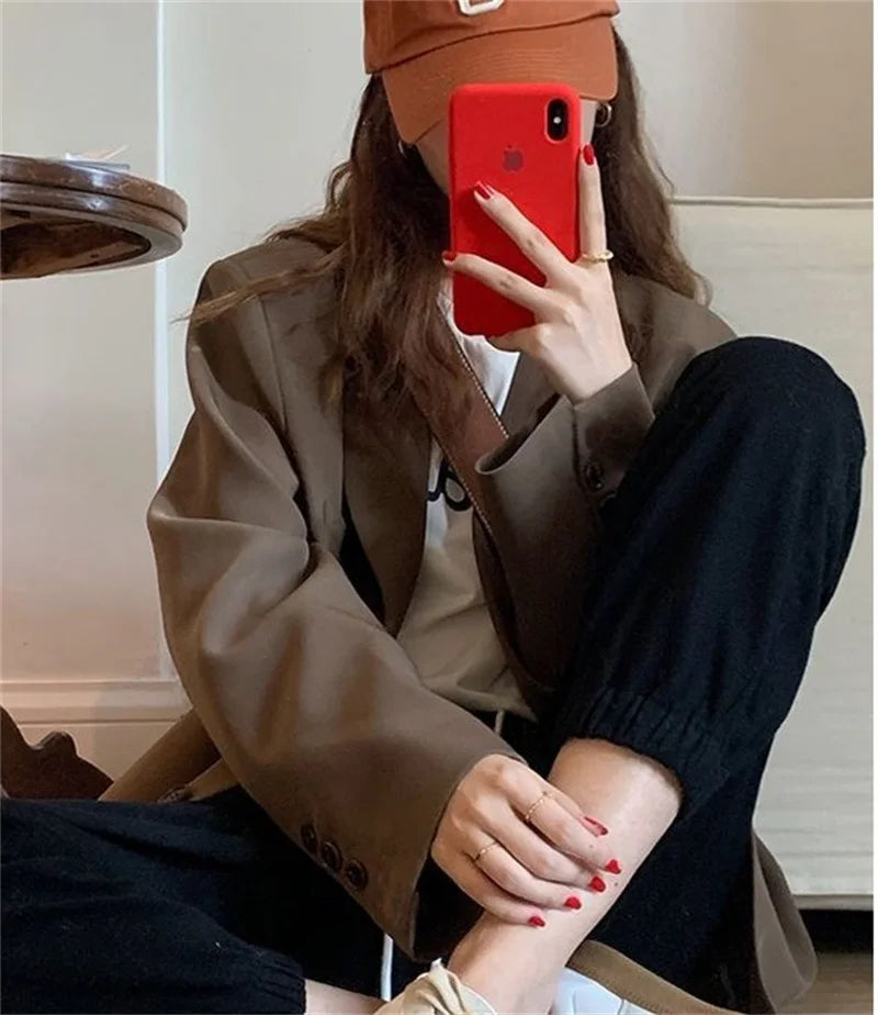 2025 New Spring Summer Elegant Office Lady Coat Loose Solid Thin Long Sleeved Women Blazer All-Match Casual Jacket