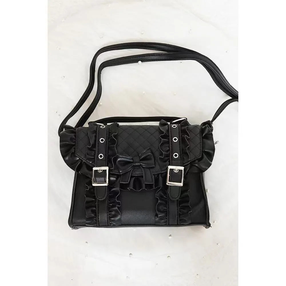 Kawaii Day Sweet Cute Thunder Women's Handbag Lolita Gem Ruffle Bow Shoulder Crossbody Bags Japanese Lolita Bags for girls