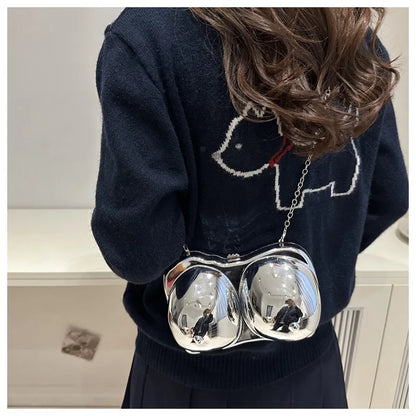 Party Purse Chest Shape PVC Bag For Women 2025 Mini Crossbody Bag Metal Chain Shoulder Bag Luxury Gold Silvery Lipstick Pouch