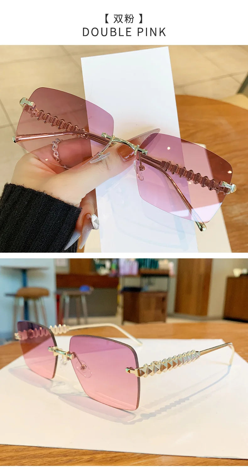 2025 Ins New Square Rimless Sunglasses Women Men Fashion Metal Rivet Legs Sun Glasses Ladies Luxury Sunshade Gafas De Sol UV400