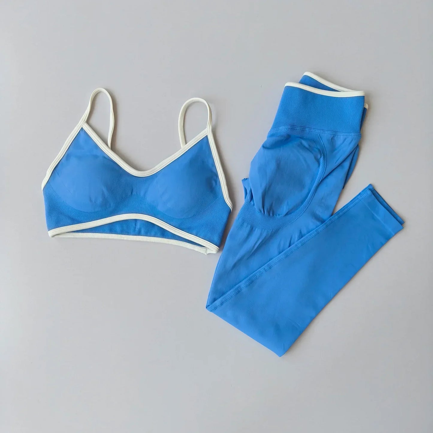 Women 2pcs Sport Sets Gym Push Up Yoga Pants Hollow Back Fitness Bras Workout High Waist Leggings Seamless Tights  Gym Set Suit