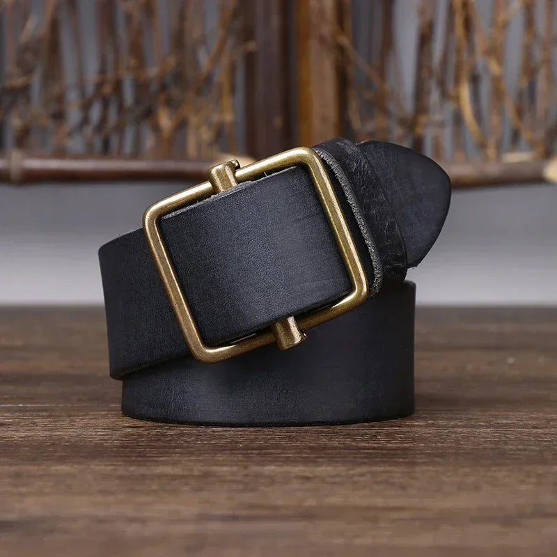 3.8 Wide Pure Cowhide Genuine Leather for Men's High Quality Jeans No Drilling Smooth Buckle Belts Cowboy Waistband Male Fashio