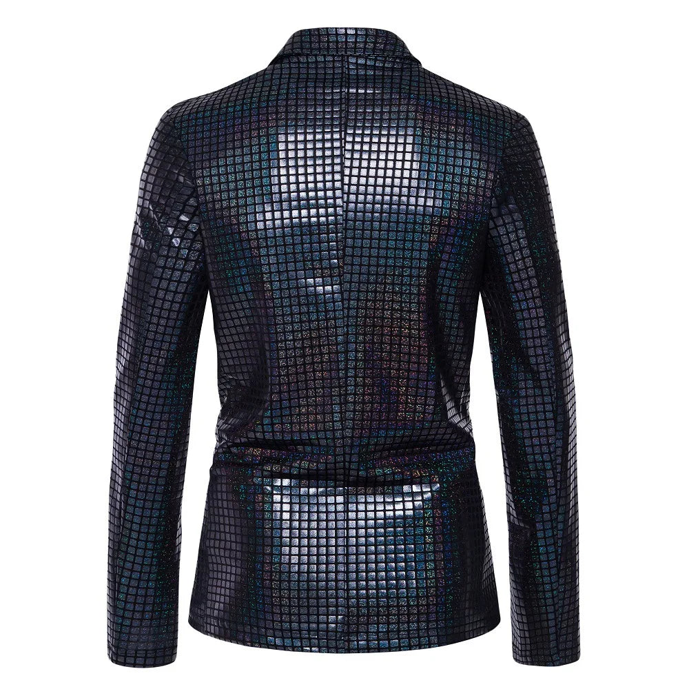 2026 New Men's Blue Plaid Suit Jacket, Fashion Blazer Coats, Black Green Silver Male Tops S M L XL XXL XXXL