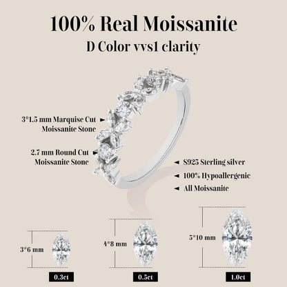 Classic Marquise Round Moissanite Leaves and flowers Ring S925 Silver for Women party Jewelry Gift anniversary Wedding