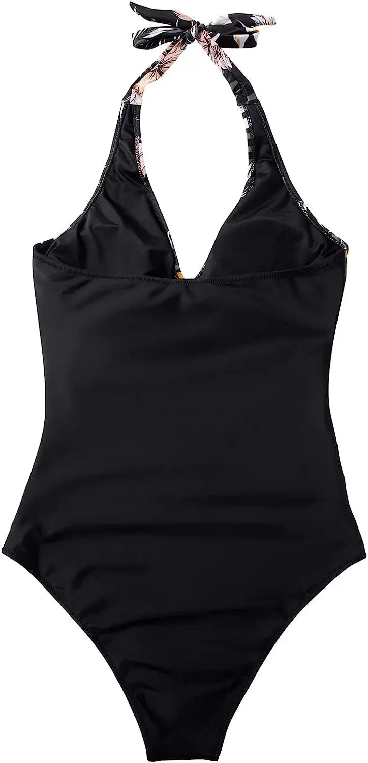 S - XXL Wrinkled Halter V Neck One Piece Swimsuit Women Swimwear Female Monokini Backless Bathing Suit Swim Beachwear Bodysuit