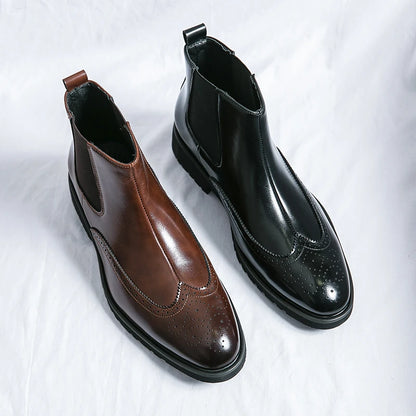 Luxury Men Brogue Boots Men's Ankle Boots High Quality Mens Chelsea Boots Slip on Oxford Formal Business Shoes Plus Size 38-46