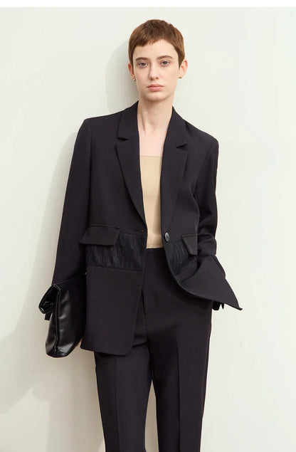 Minimalism 2025 Women's Blazer Autumn New Office Lady Lace Spliced Shoulder Professional Loose Female Notched Tops 12443009