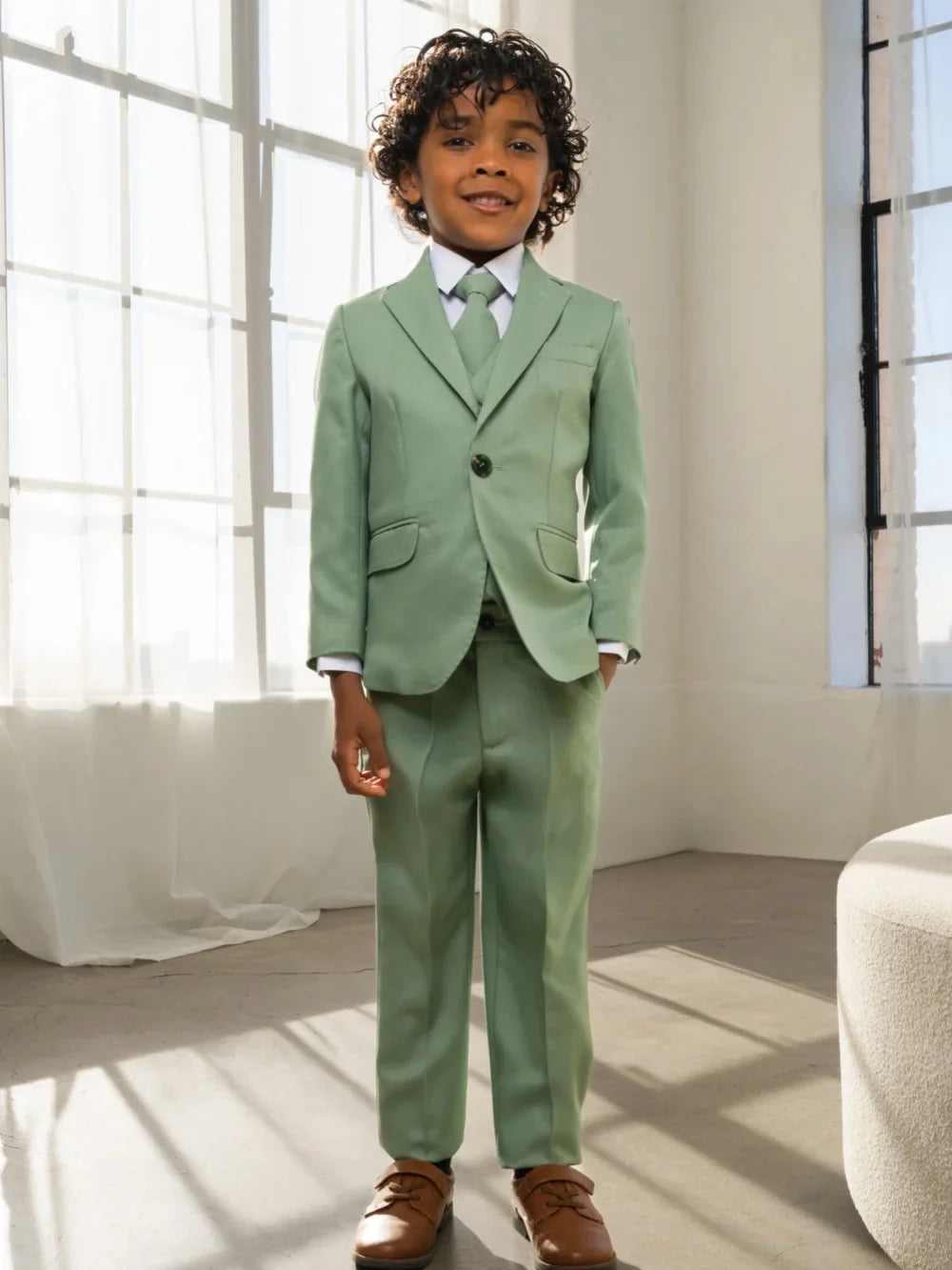Mint Green Kids Slim Fit Suit 3 Pieces Performance Wear Boys Classic Notched Lapel Suit Set Wedding Guest Clothes 2-20T Tuxedo