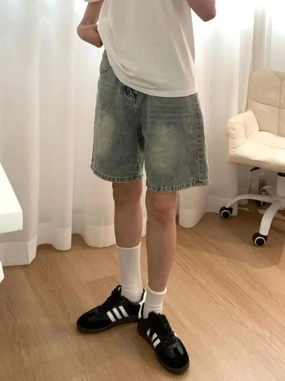 2026 New American Vintage Straight Denim Shorts Woman Summer High-Waisted Solid Jeans Women's Short Pants
