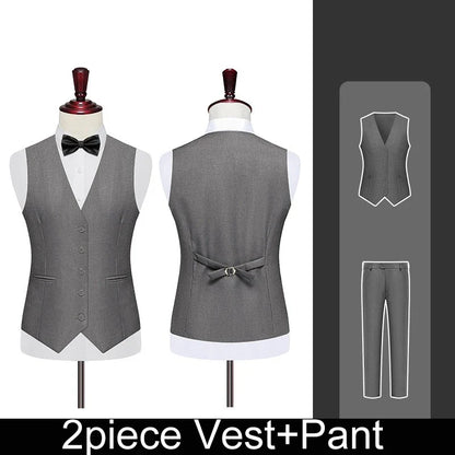 Men 2-piece Set British Style Single-breasted V-neck Vest Man Straight-leg Pant Male Slim Wedding Office Casual Outfit