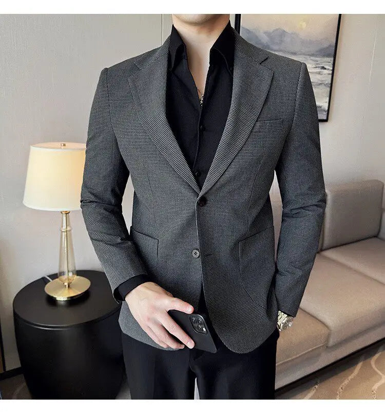 Korean Vintage Elegant Men's Business Slim Fit Suit Jacket 2026 New Fashion Lapel Single Breasted Men Social Party Dress Coats