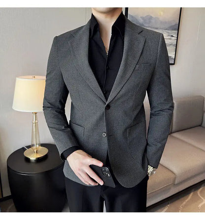 Korean Vintage Elegant Men's Business Slim Fit Suit Jacket 2026 New Fashion Lapel Single Breasted Men Social Party Dress Coats