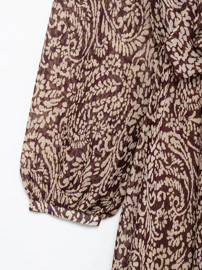 Ele Layered Decorative Print Midi Dr Spring New Arrival Women's Faion JNLEAOG Long Sve V-Ne High Waist Skirt