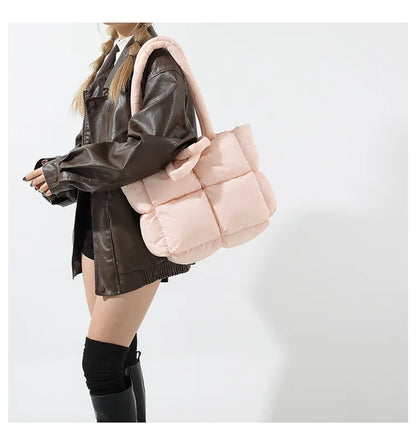 Fashion Soft Puffer Tote Bag Designer Quilted Women Shoulder Bags Nylon Padded Lady Handbags Down Cotton Warm Winter Shopper Bag