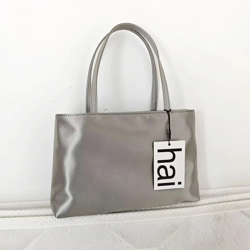 Luxury Premium Designer Elegant Womens Silk Satin Small Tote Solid Color Shoulder Underarm Purse Versatile Fashion Commuting Bag