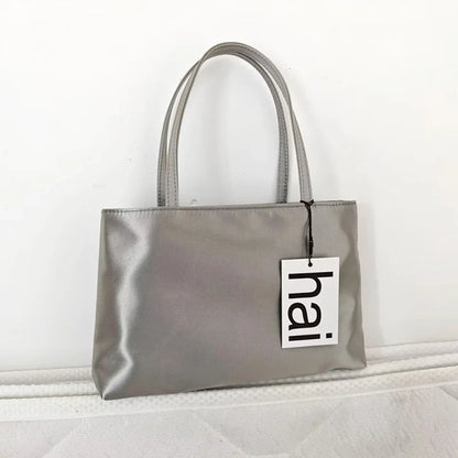 Luxury Premium Designer Elegant Womens Silk Satin Small Tote Solid Color Shoulder Underarm Purse Versatile Fashion Commuting Bag