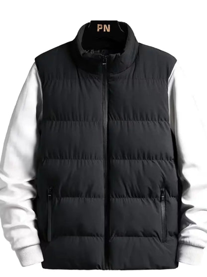Men's down Vest Thickened Casual Style Stand Collar Jacket Autumn Winter New Fashion Youth Active Fit Zipper Pocket Daily Wear