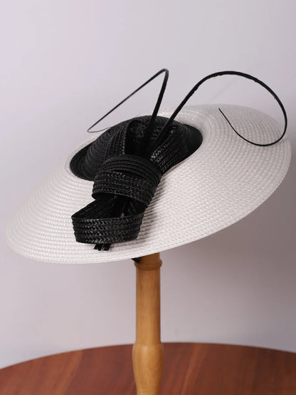 Fascinators Black White Weddings Pillbox Hat For Women Church Hat Sraw Fedora Black Wide Ladies Dress Kentucky Derby Hats