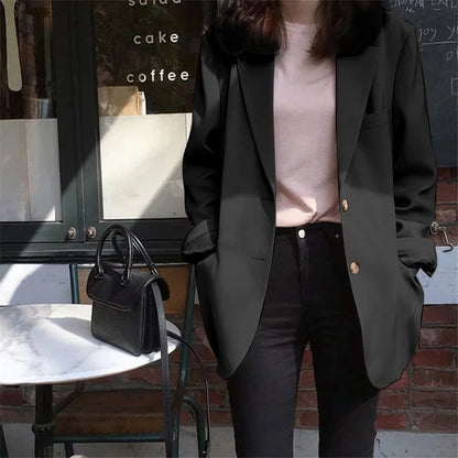 Chic Black Women's Short Suit Jacket Korean Style Casual High-End Feeling Spring Autumn New Fashion Polyester Fiber Coat