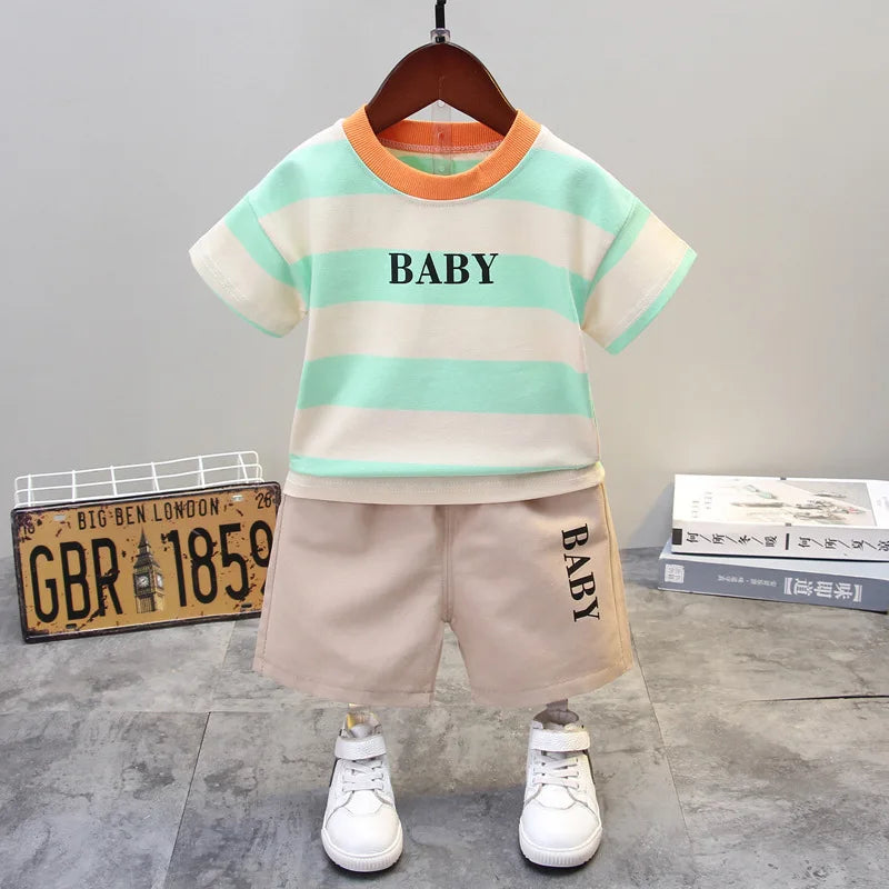 Summer Boys Clothes Children Cotton Strips Causal T Shirts Shorts 2Pcs/set Infant Outfit Kids Toddler Tracksuits 0-5 Years