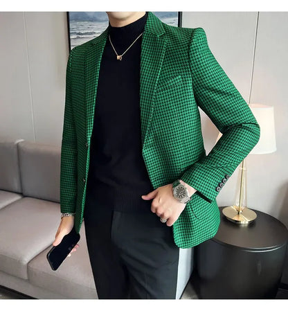 2025 Spring Men's Plaid Suit Jacket Korean Luxury Business Slim Fit Social Suit Jacket Formal Social Party Wedding Prom Tuxedo