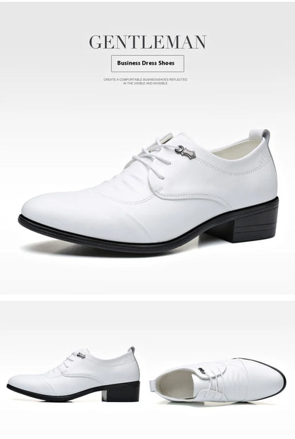 Business Men Oxford Leather Shoes Elevator Man Height Increase Insole 6CM White Black Thick Soled Formal Casual Shoes