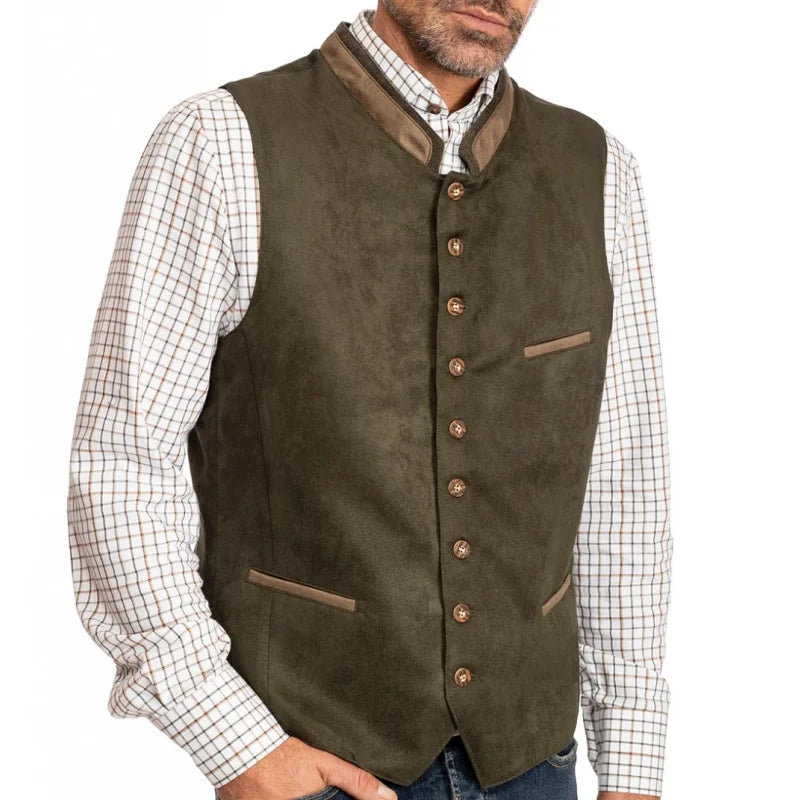 Men Vest Green Suede Velvet With Collar Single Breasted Waistcoat For Wedding Banquet Party Business Work Casual Daily Men Vest