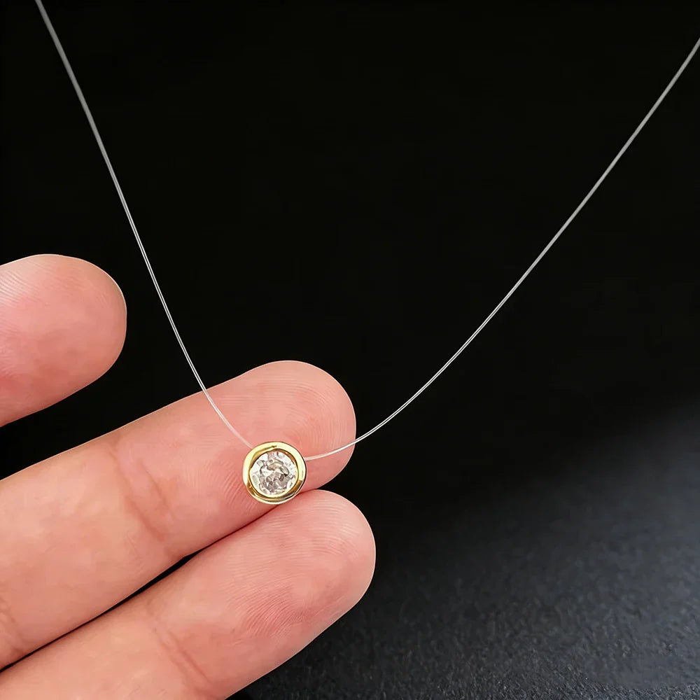 0.5/1CT Bezel Set Moissanite Pendant Necklace Women  Certified 925 Sterling Silver Transparent Fishing Line Choker Chain Jewelry