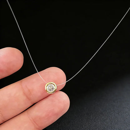 0.5/1CT Bezel Set Moissanite Pendant Necklace Women  Certified 925 Sterling Silver Transparent Fishing Line Choker Chain Jewelry