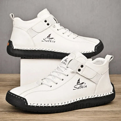 Handmade Leather Casual Men Shoes Design Sneakers Man Breathable Leather Shoes Men Ankle Boots Outdoor