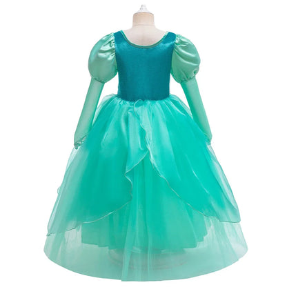 Kids Mermaid Dress Halloween Long Sleeve Princess Costume Children Luxury Fluffy Tulle Frocks Child Mermaid Birthday Party Gown